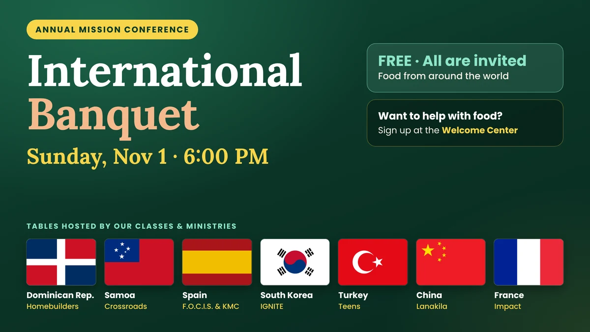 International Banquet with tables from around the world hosted by our classes