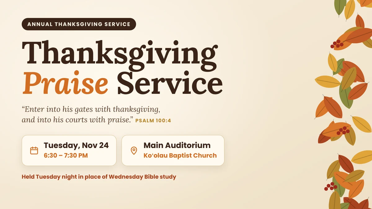 Thanksgiving Praise Service at Koʻolau Baptist Church